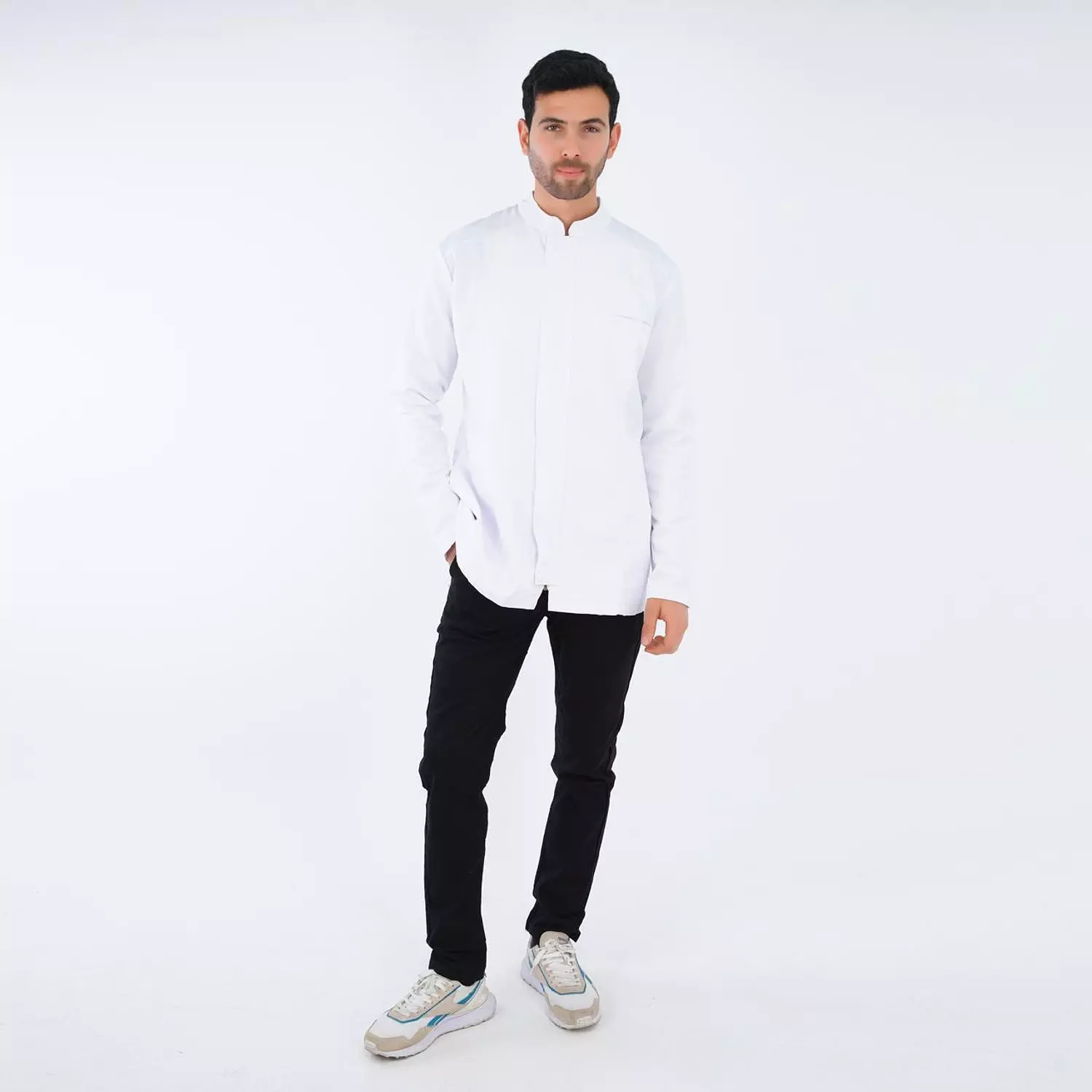 White Half Collar Lab Coat with Zipper 7