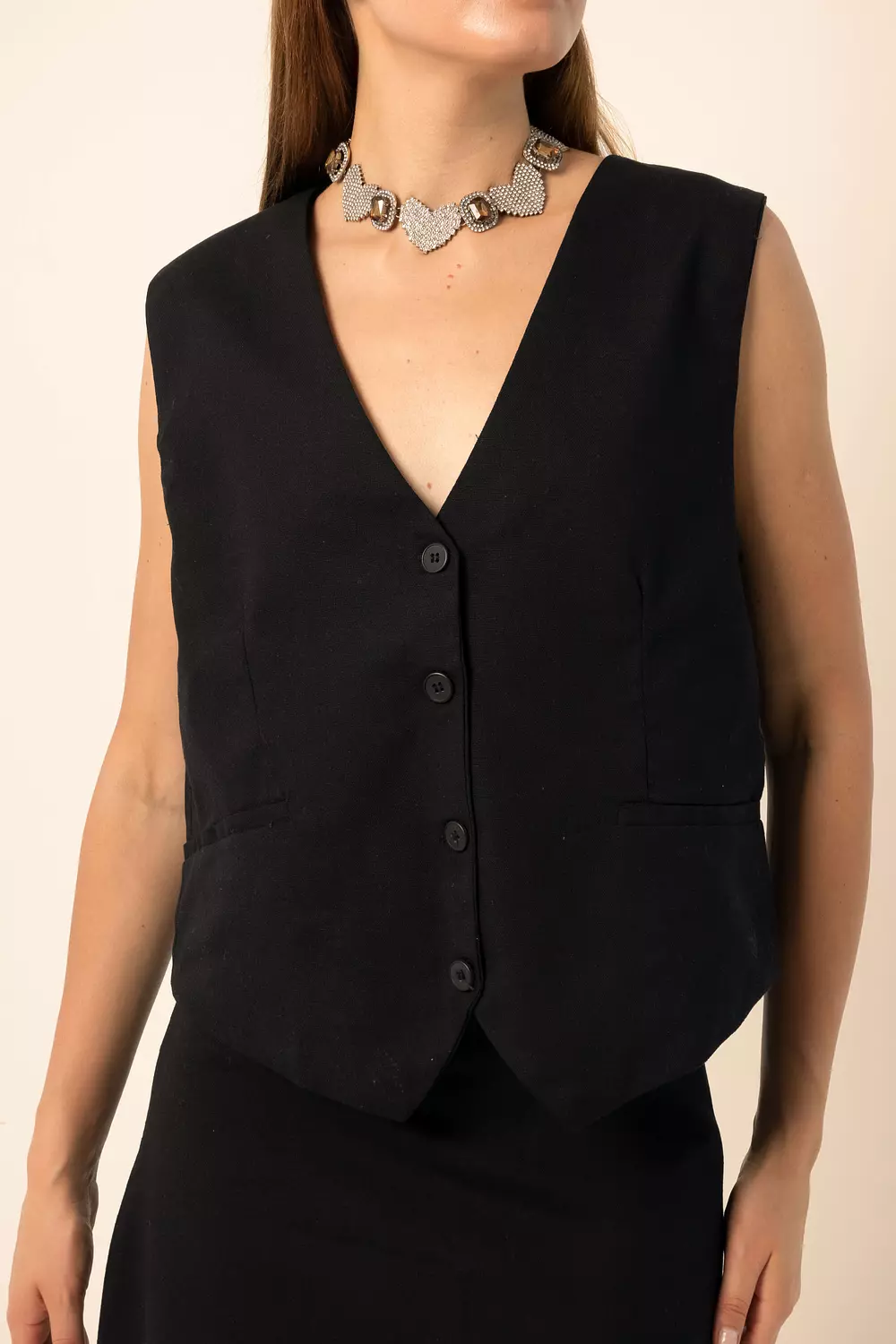 Linen blend oversized vest - Black 3