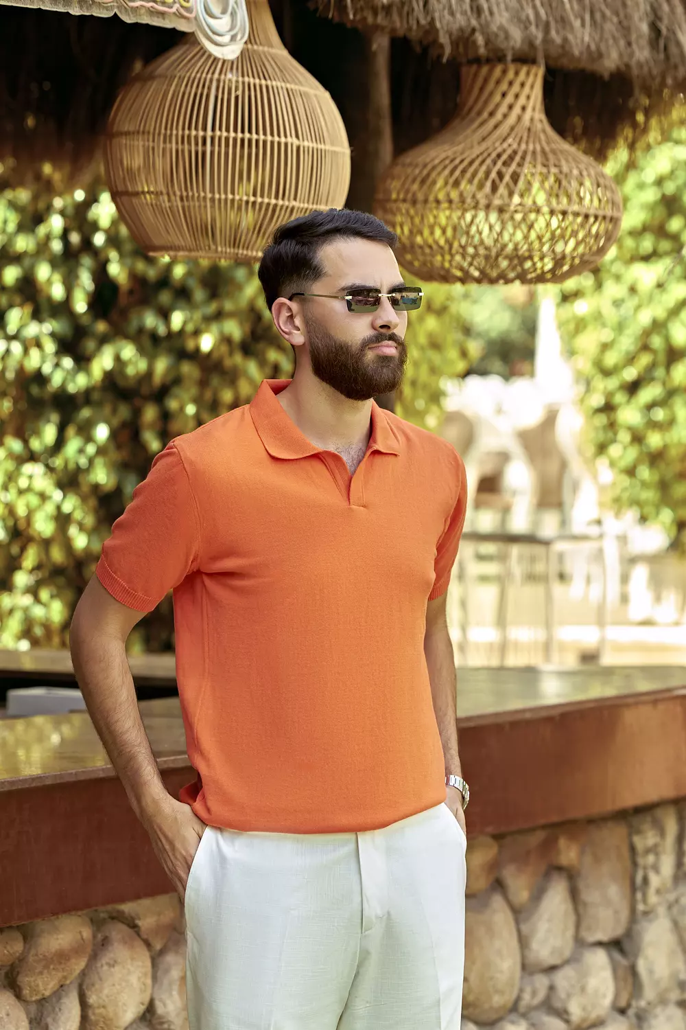 Men’s Classic Orange Textured Polo Shirt image