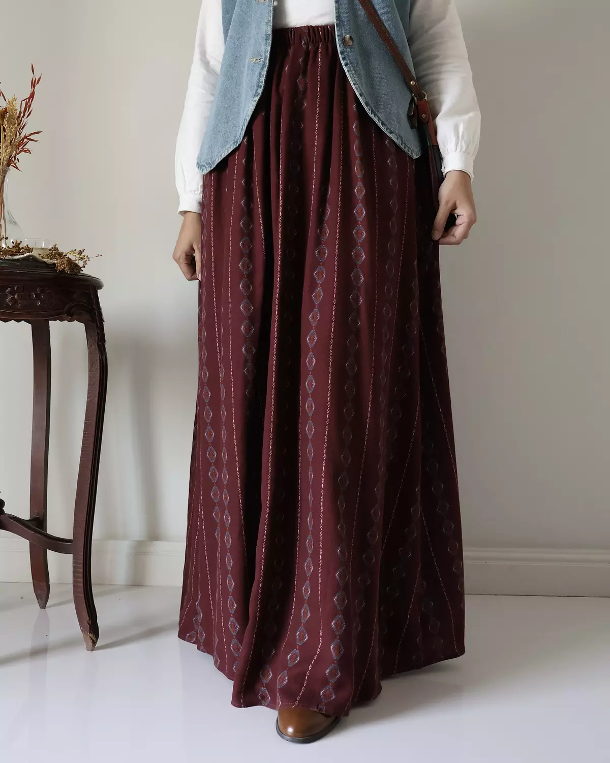 Levoil Linen Dark Red Skirt 1