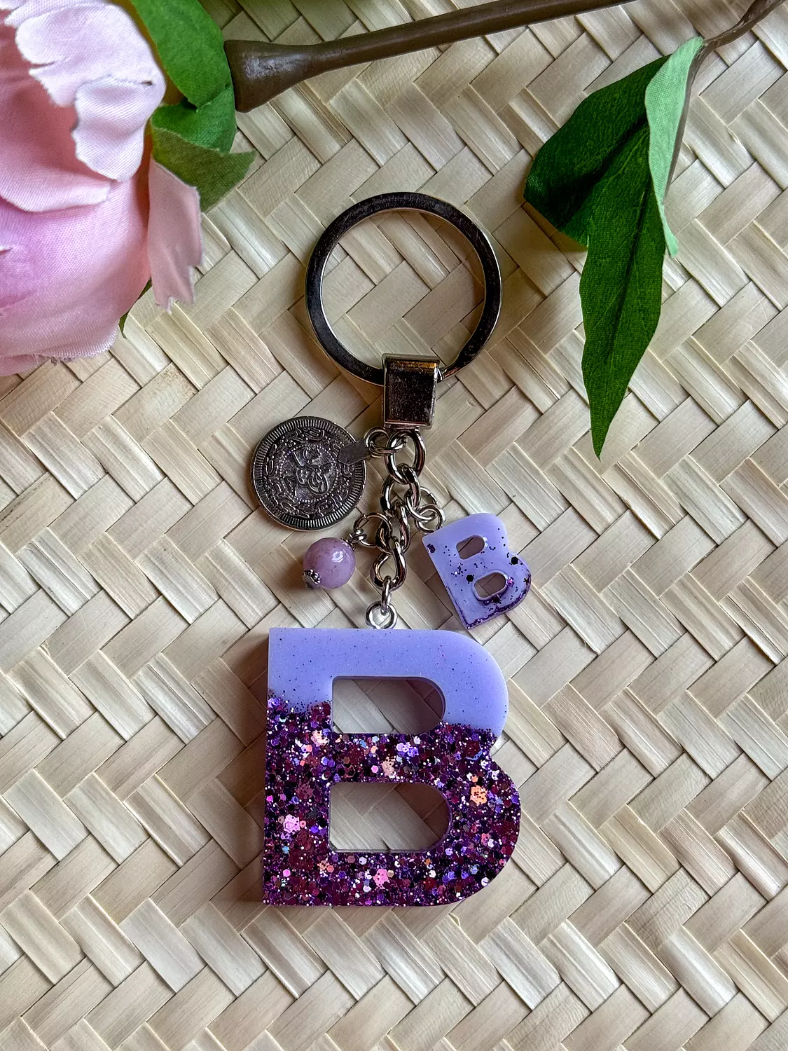 Resin Letters Keychain ( Glitter Purple ) "By Order" 2