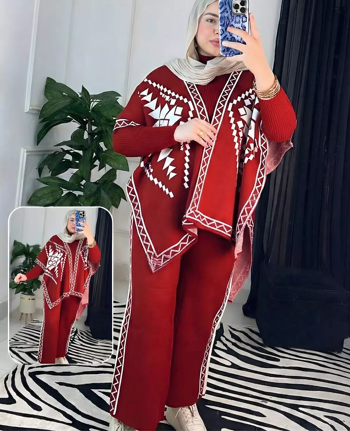 Print Poncho-Style Knit Lounge Set 3