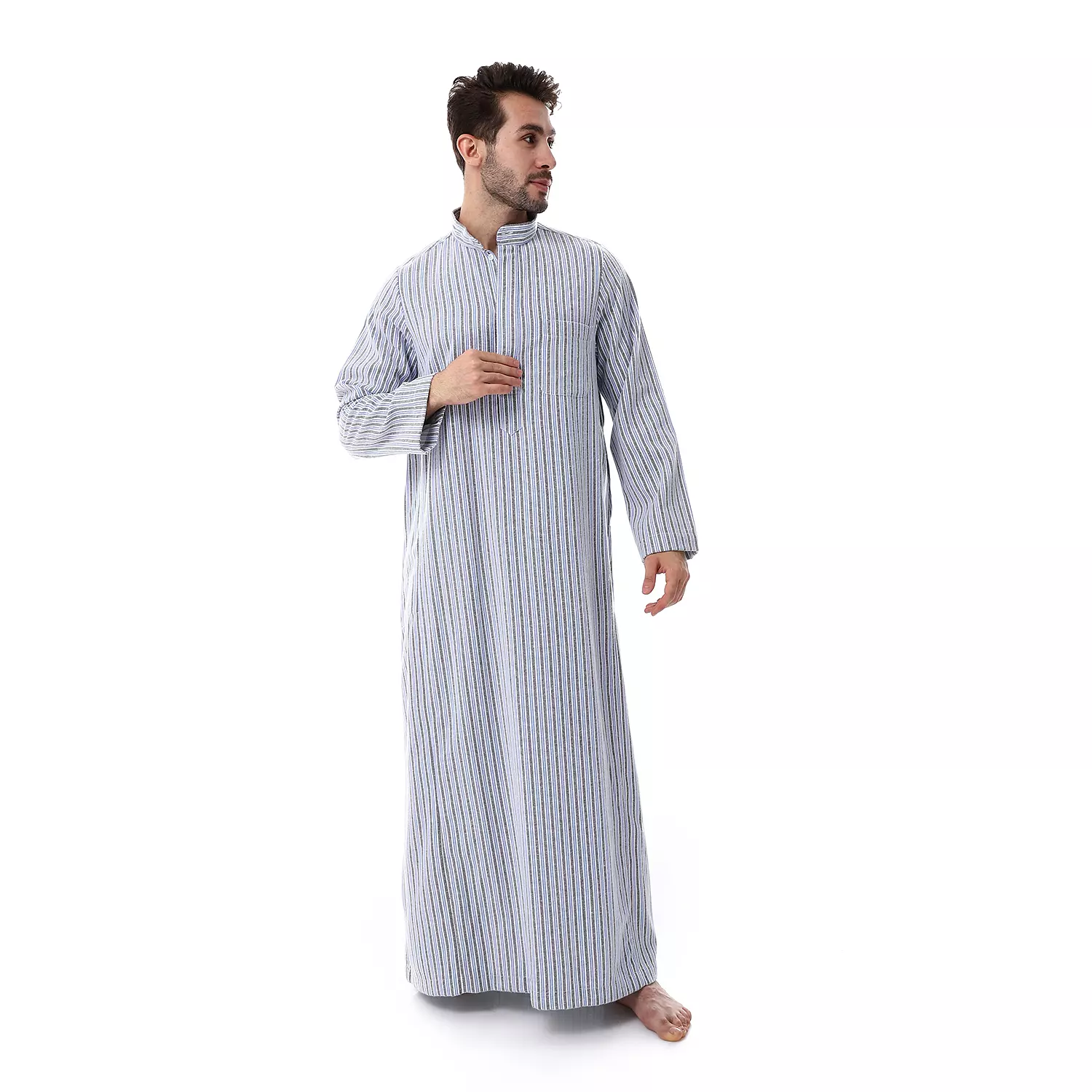 Shorto Men's Kastoor Galabeya - 24 -1- Blue * Dark Grey * White -2341