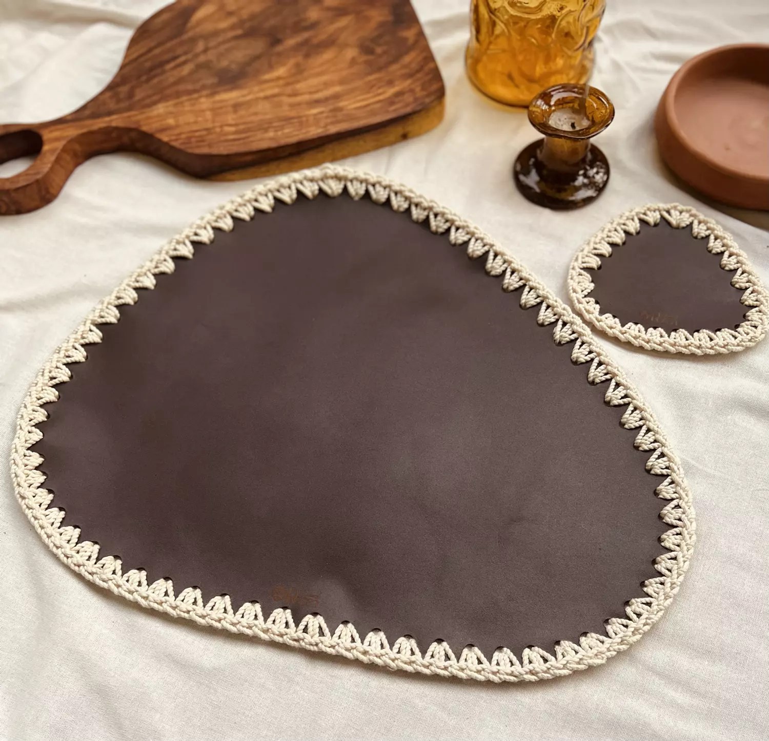 Genuine Leather Placemat & Coaster Set 3