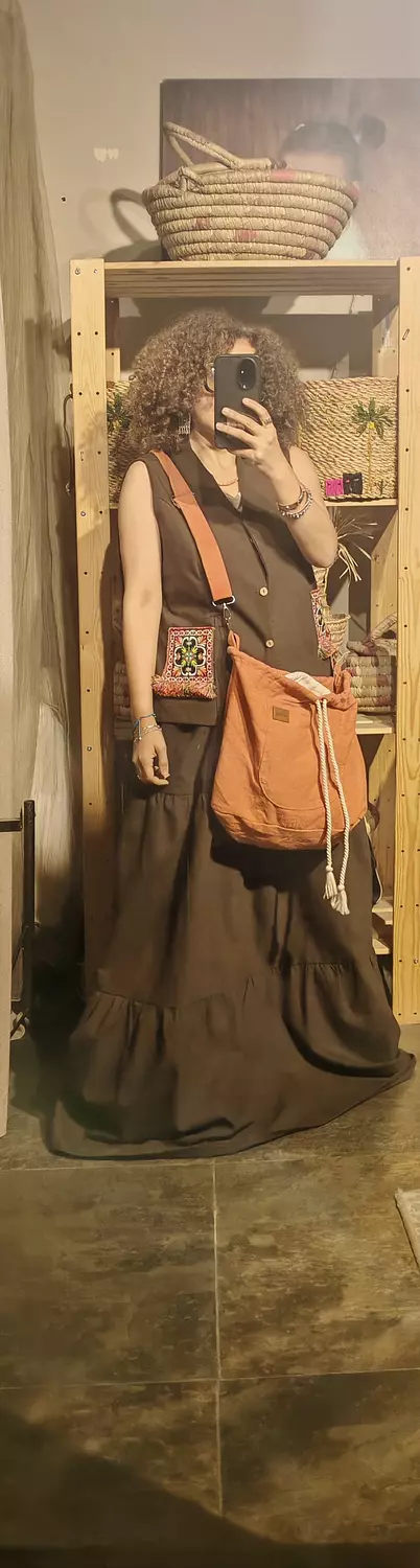 Boho Brown gabardin tiered skirt 4