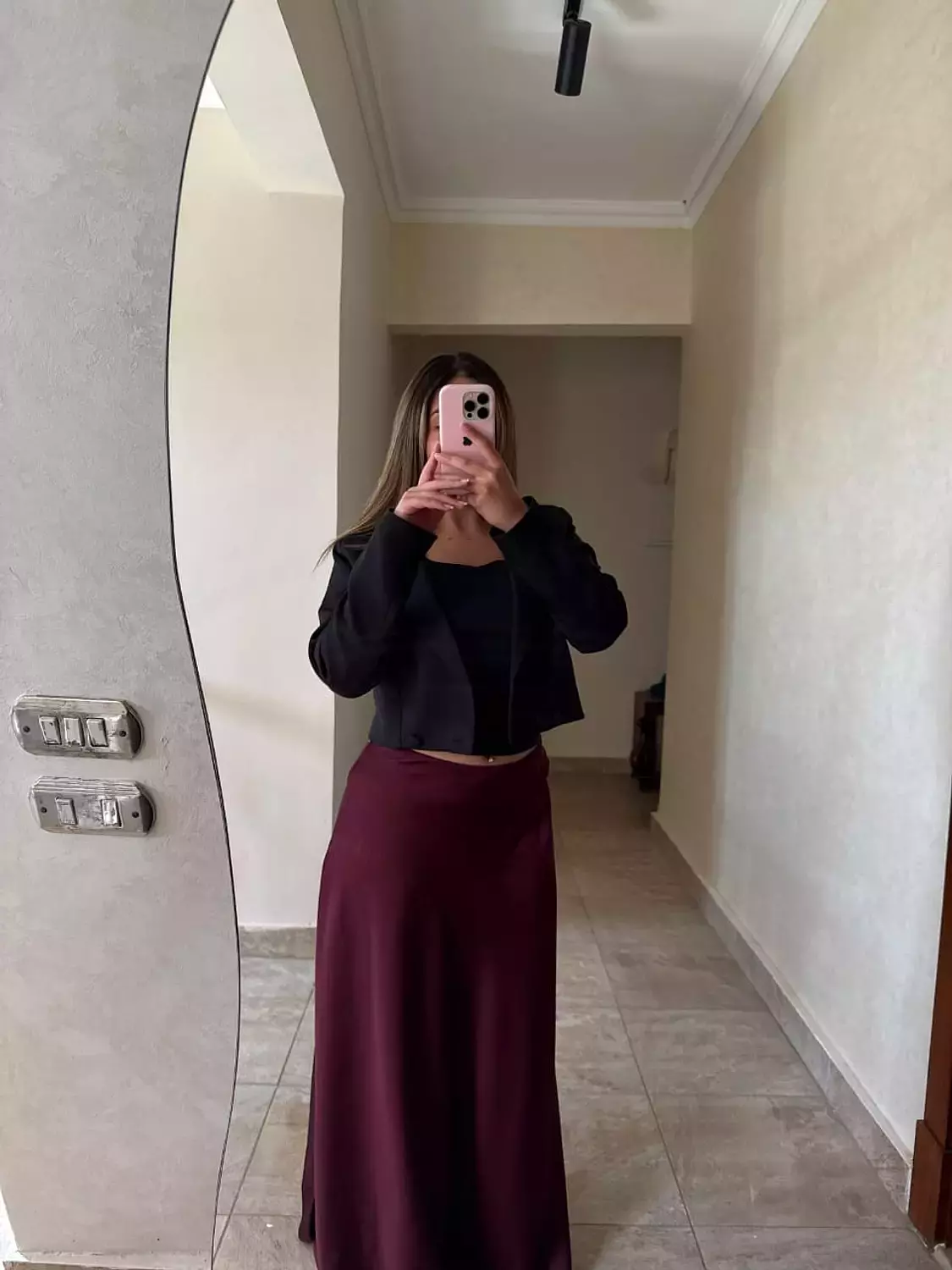 Long Satin Skirt Burgundy image