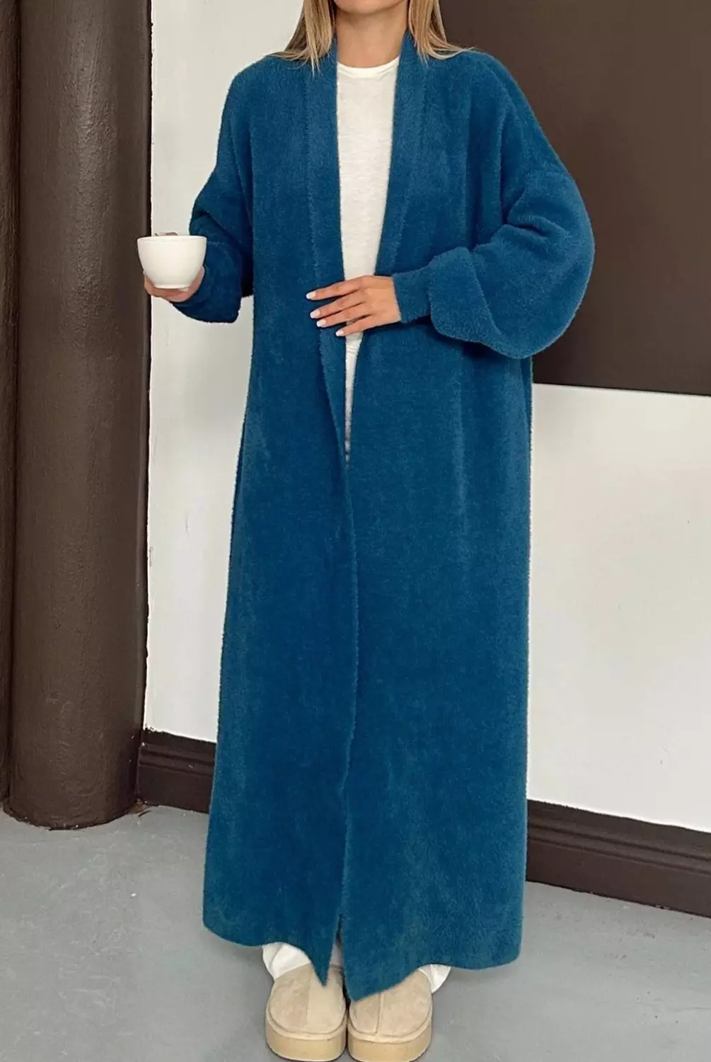 Long Open Petroleum Mohair Cardigan  3