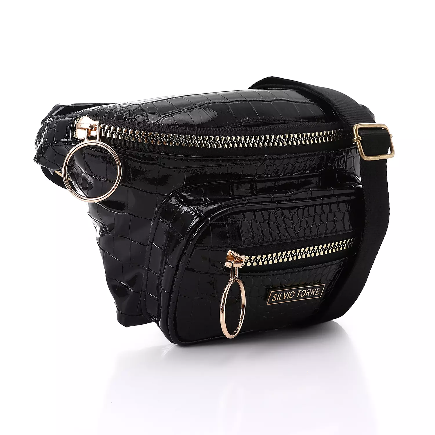 Shiny Snake Leather Super Ring Waist Bag-Black 1