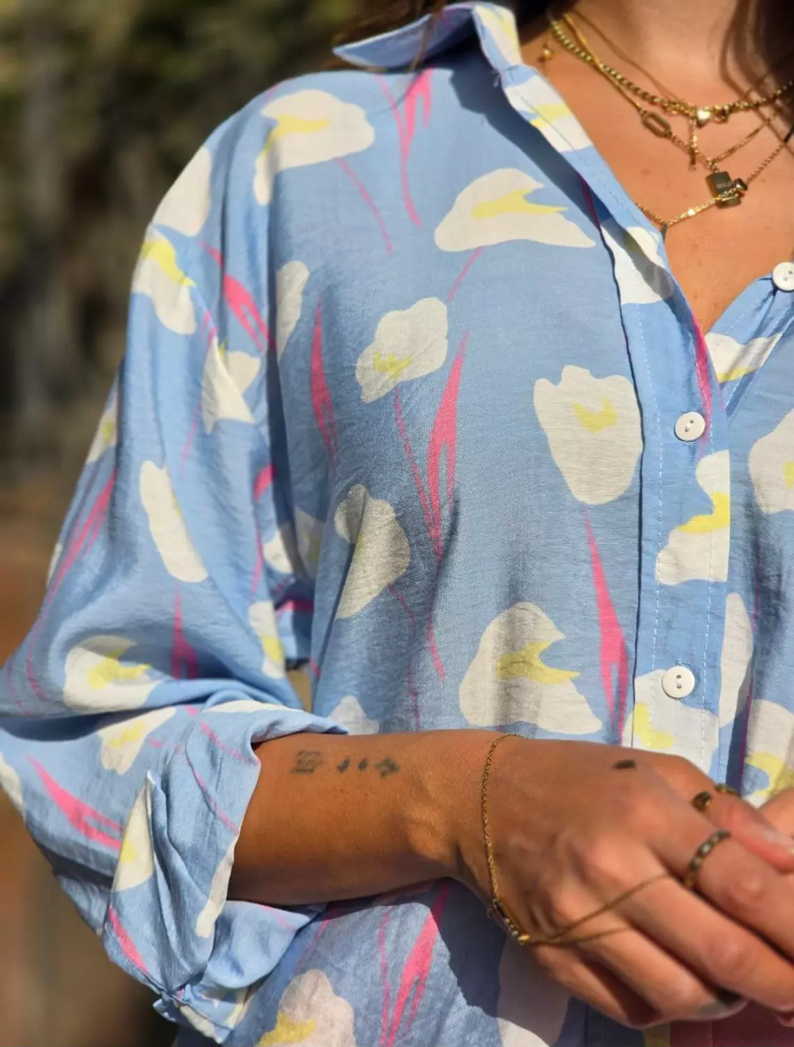 Baby blue floral shirt hover image