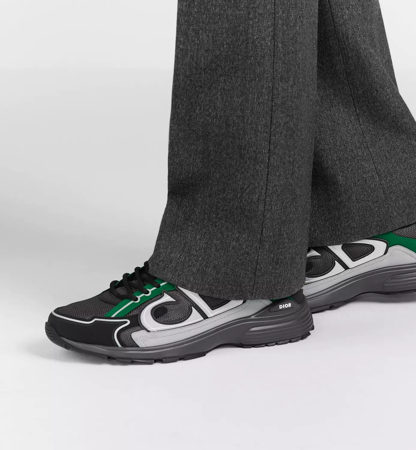 B30 Sneaker Deep Gray Mesh with Green, Black and Gray Technical Fabric 3