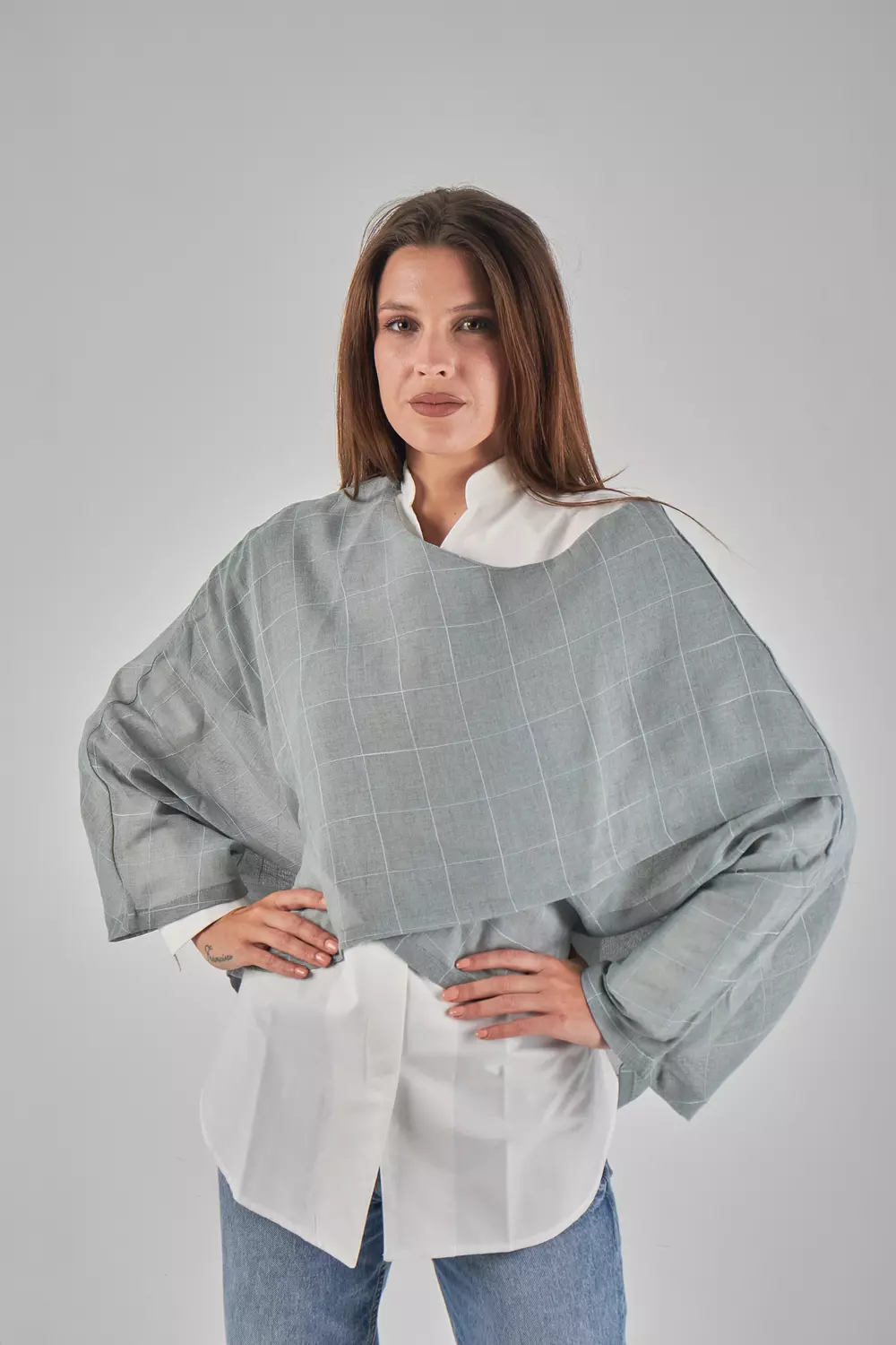 Mint Cropped Mesh Linen Top image