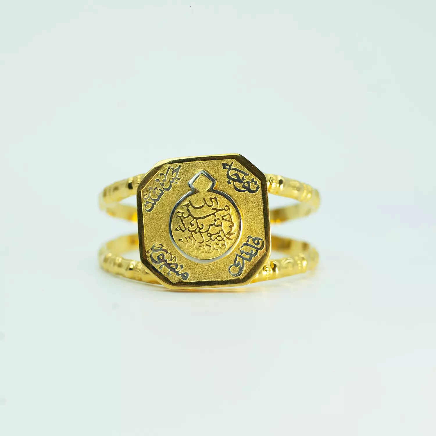 4-layer copper bracelet, plated with matte and shiny gold and silver - free size - Islamic image