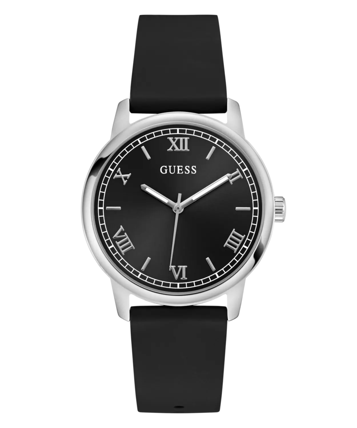 GUESS Mens Black Silver Tone Analog Watch image