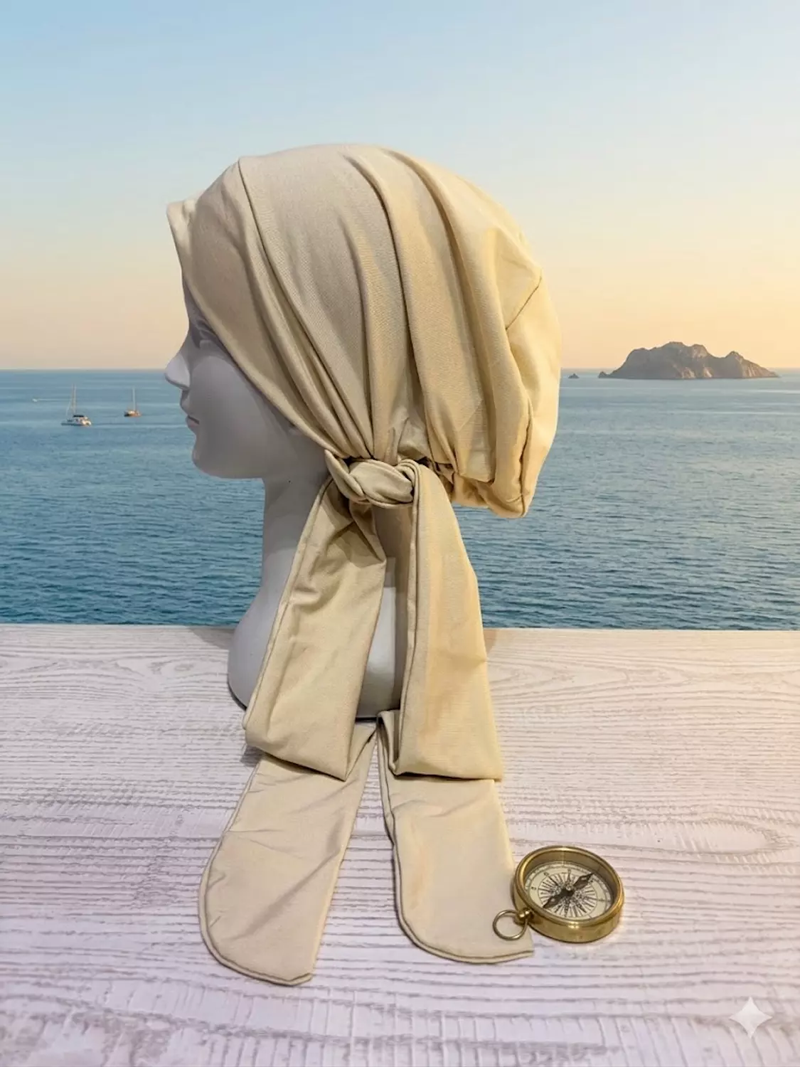 Tie Back Swimming Turban-Beige image