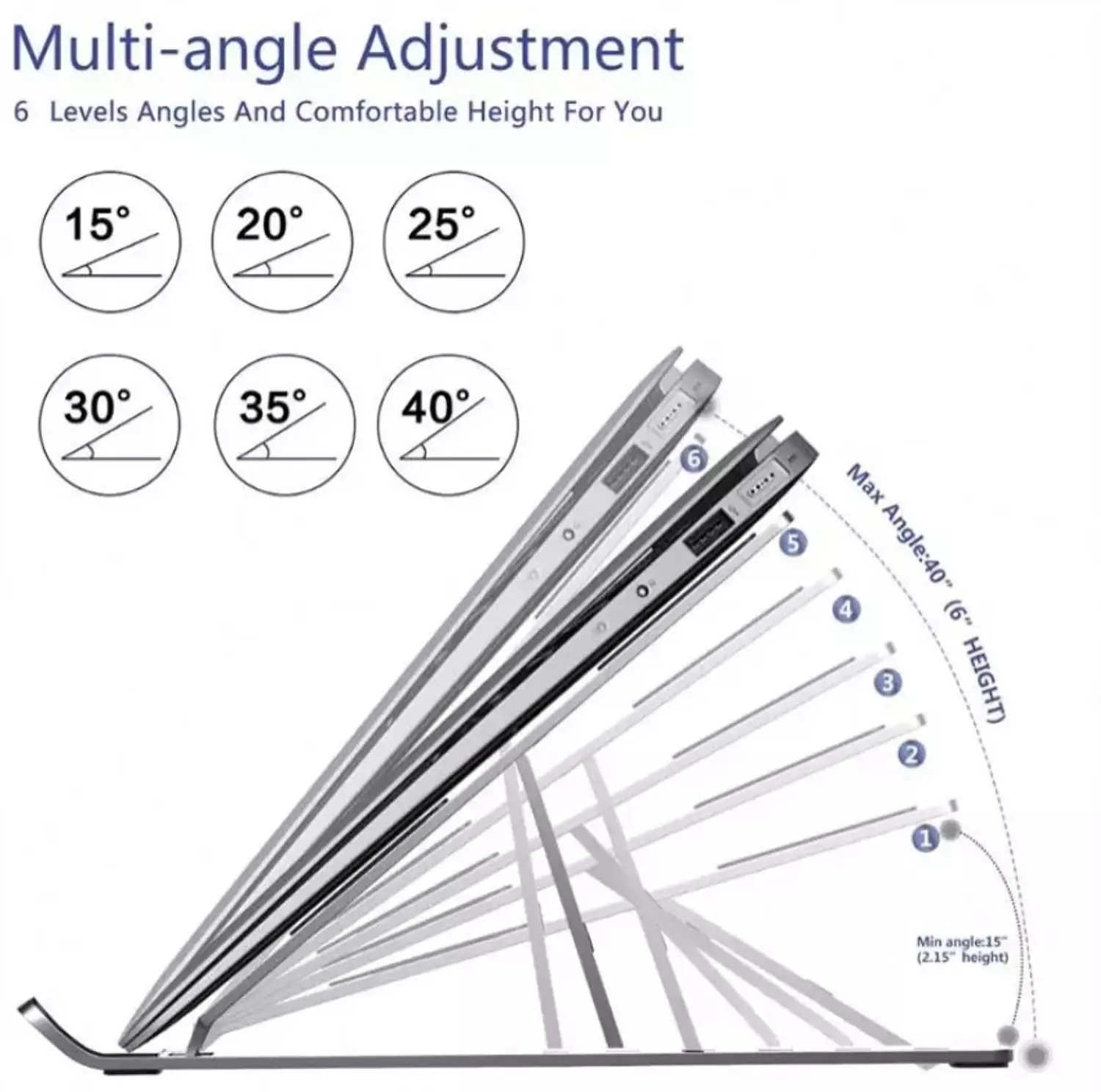 Creative Foldable Laptop Stand with 6-Level Lift Gray 2