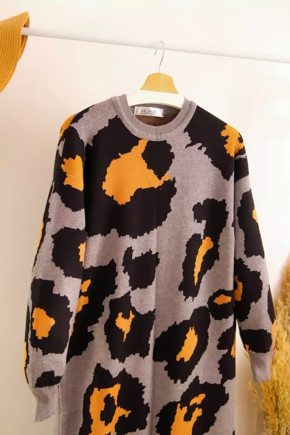 Tiger Printed Knitted Dress - Gray and Camel  8