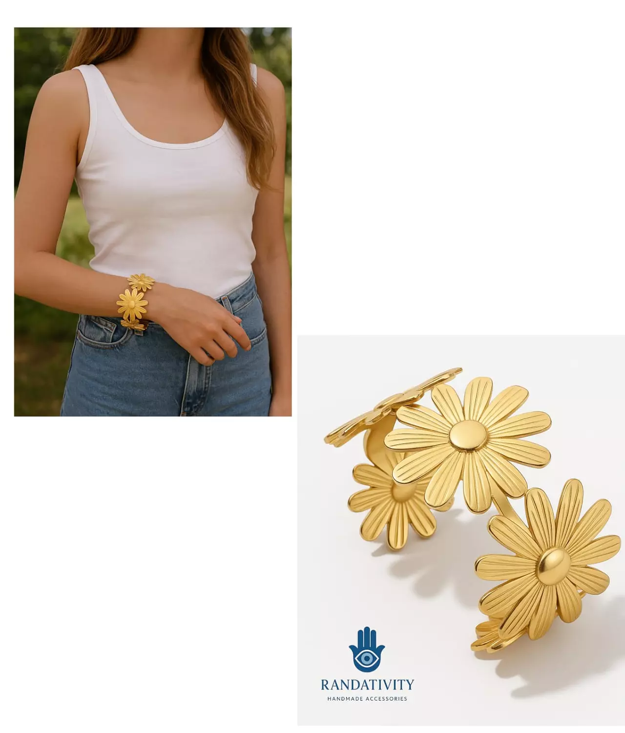 🌼 Golden Daisy Cuff Bangle image