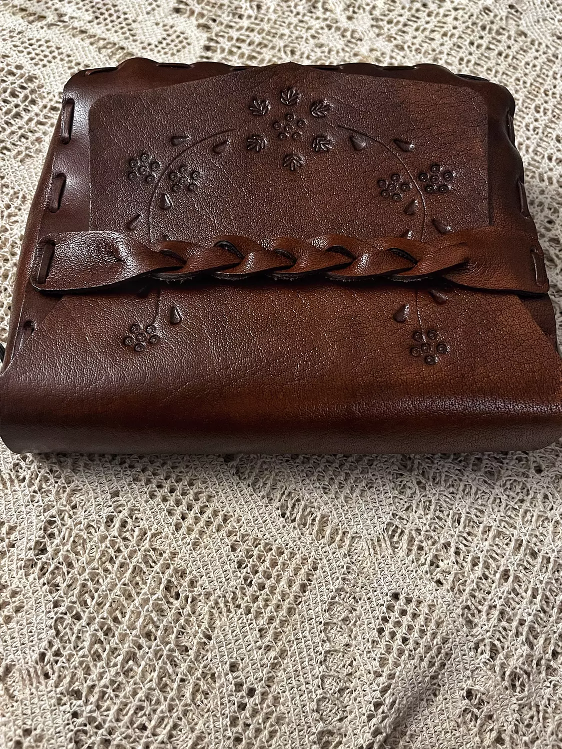 Tooled floral vines - braided strap leather bag 4