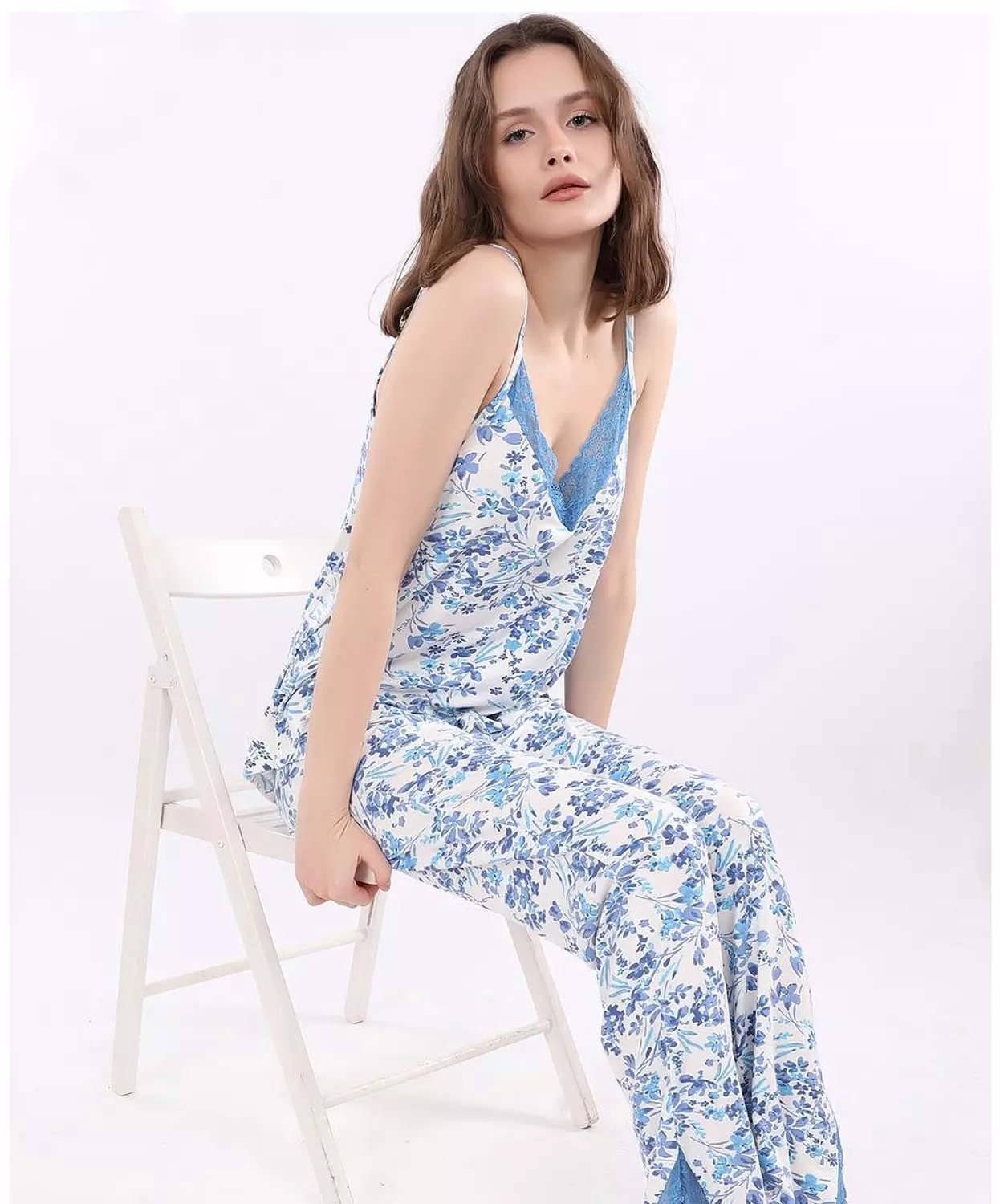 V106 floral full-length pants pajama set  2