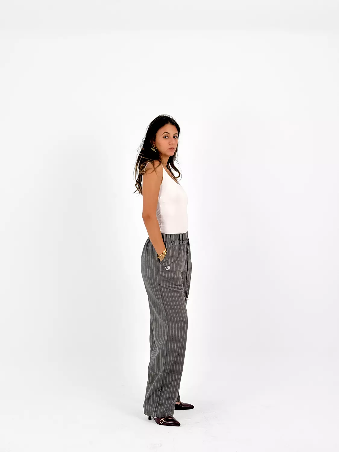 Wide Leg Stripped Pants - Women 6