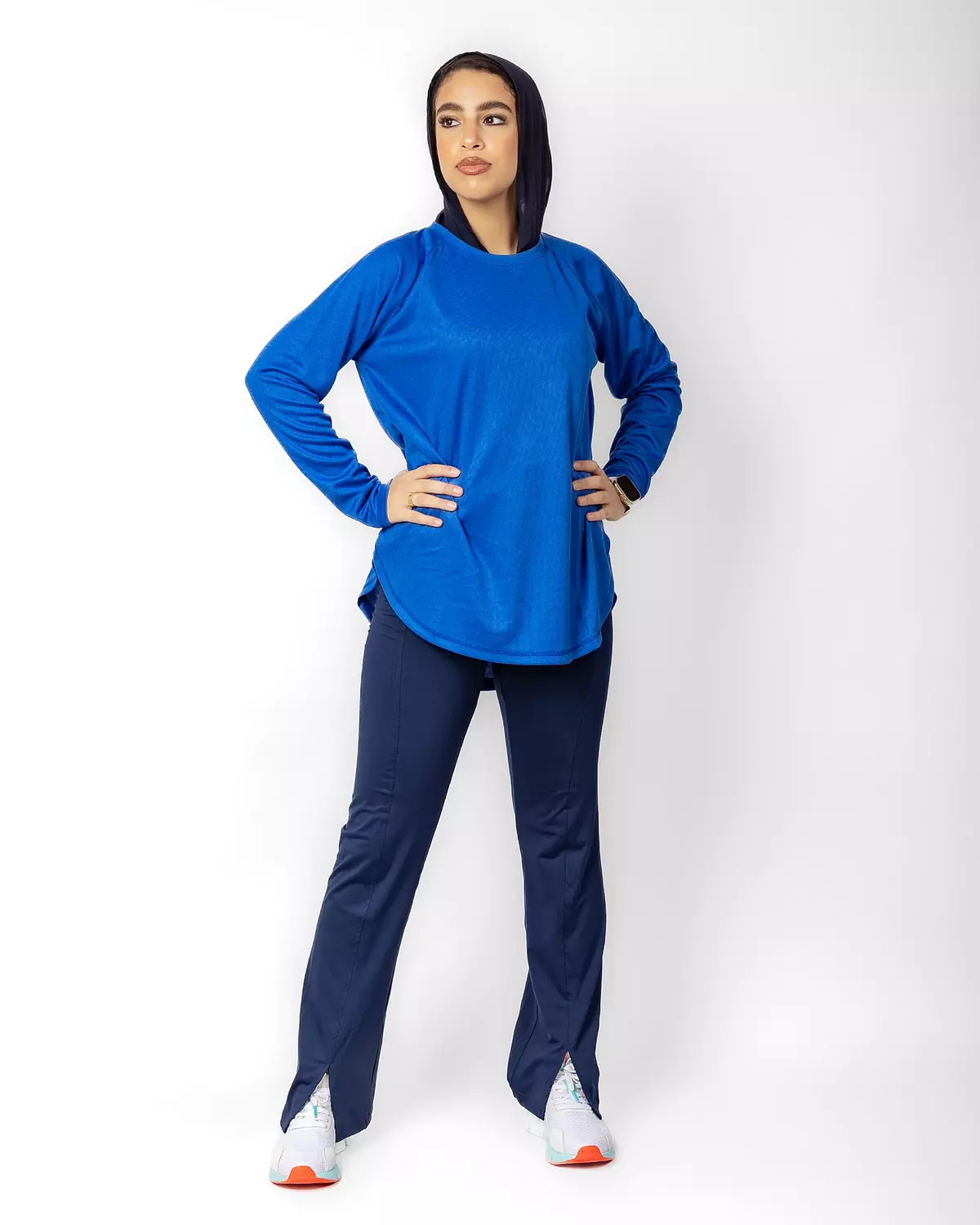 Navy blue split pants hover image