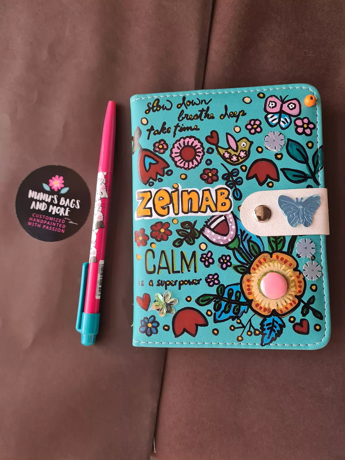 Handpainted leather cover notebook with attached cute accessories  image