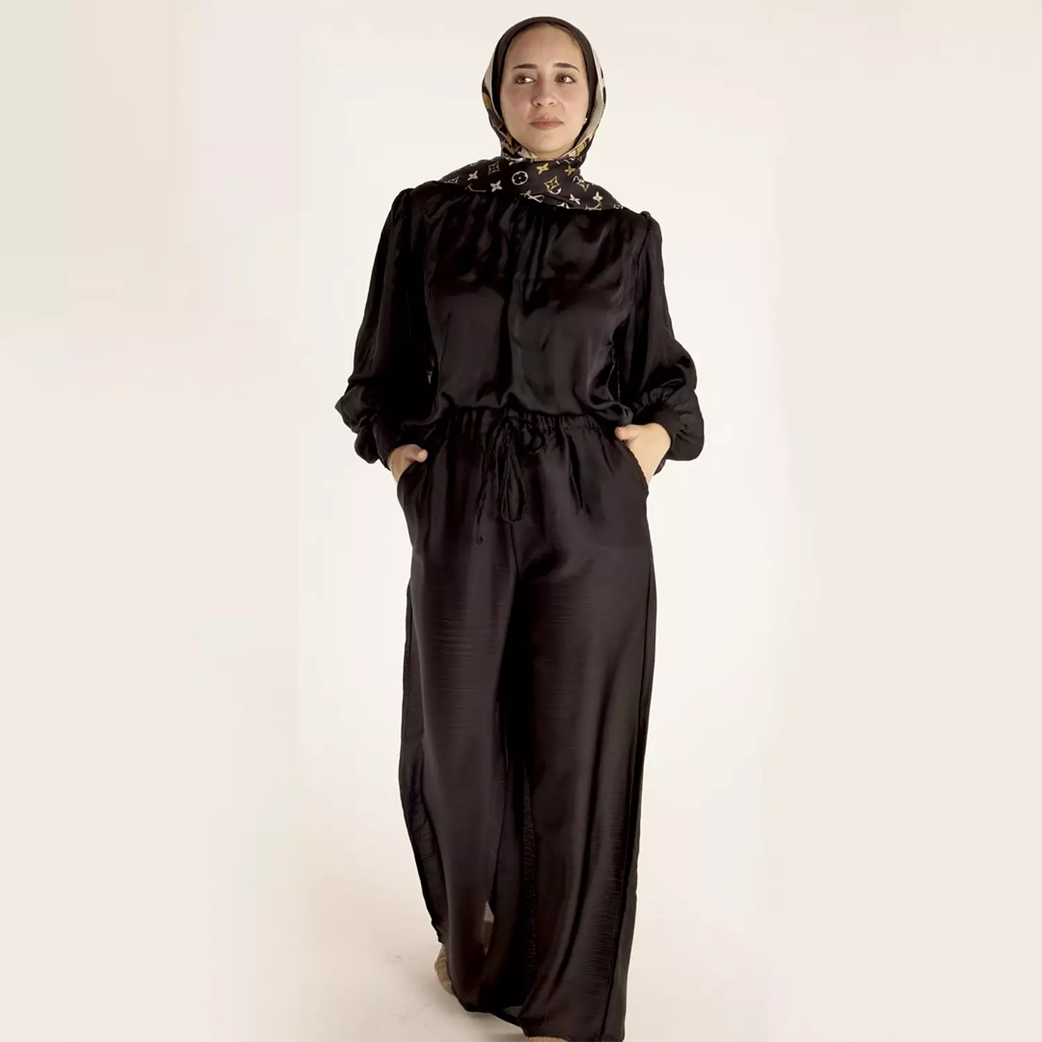 Black Satin Chiffon Pants image
