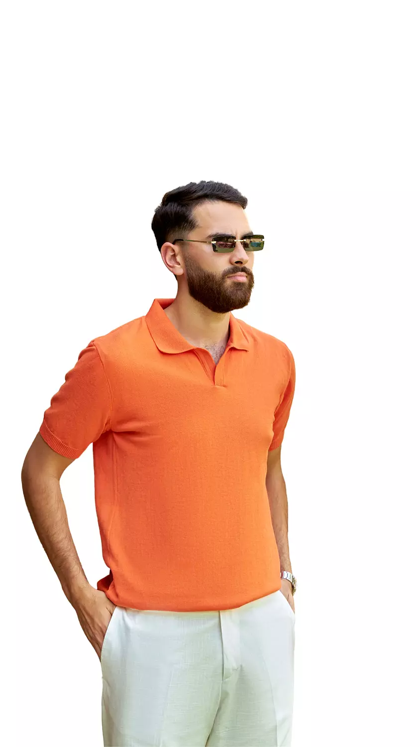 Men’s Classic Orange Textured Polo Shirt image