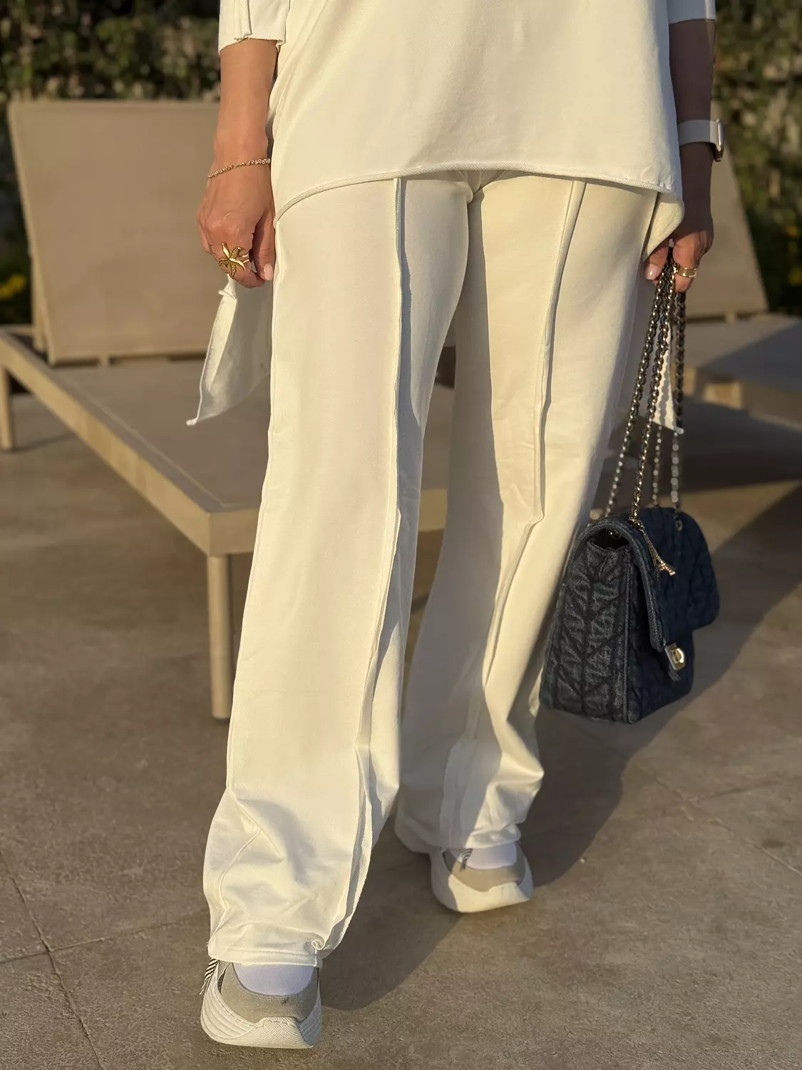 Premium melton cotton wide leg pants image
