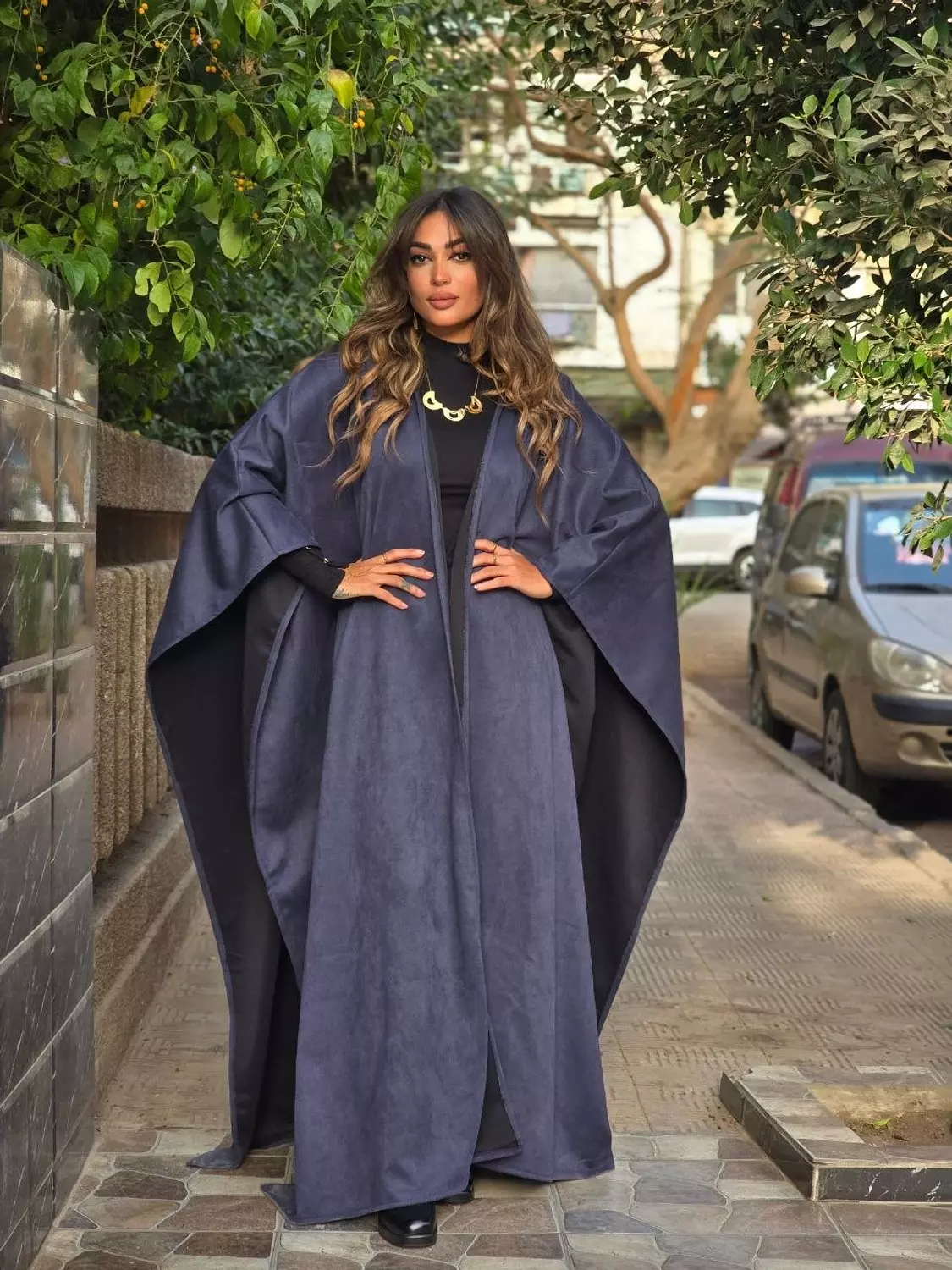 Navy Blue Moroccan style suede kaftan image