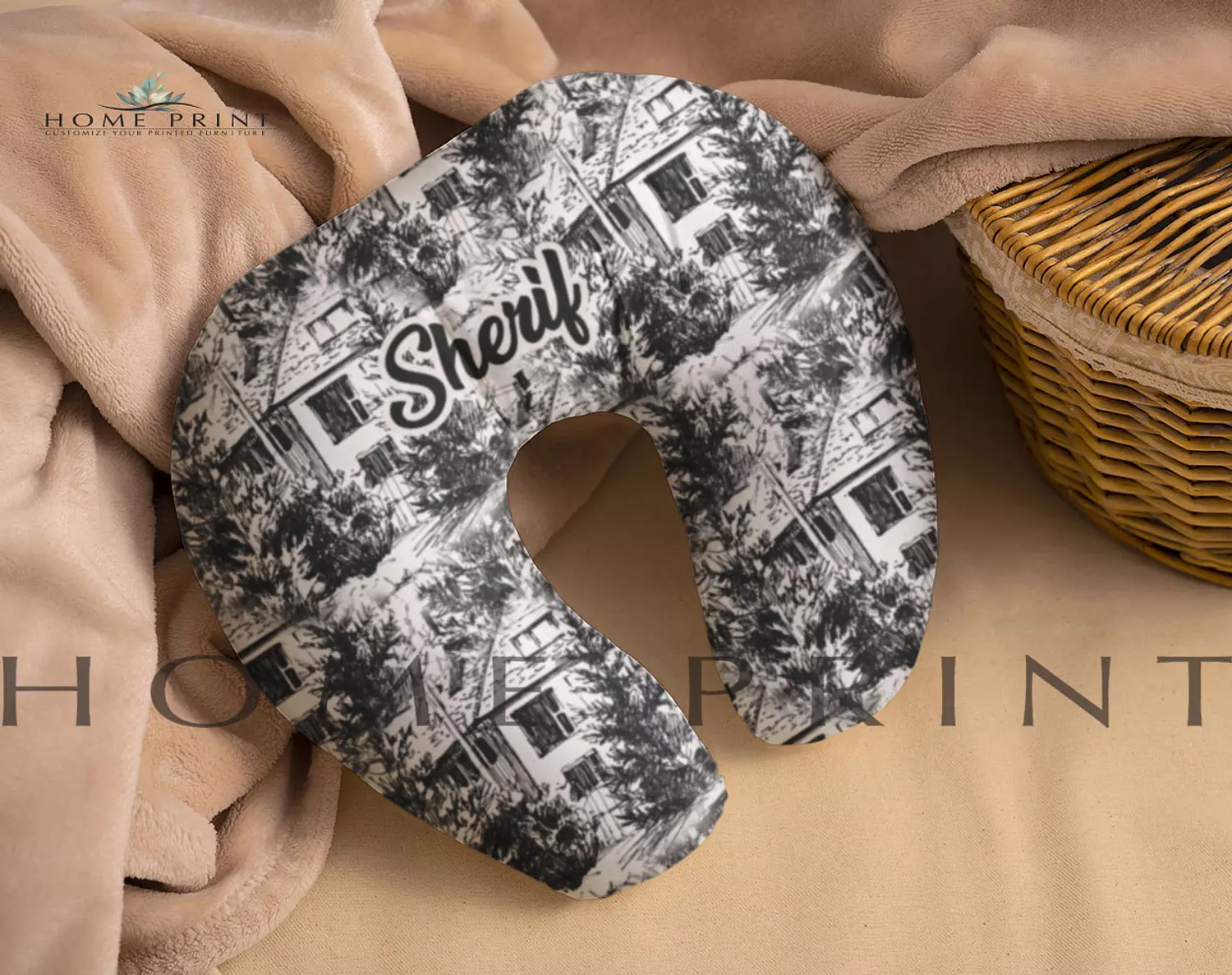 Velvet Neck Pillow - Black and White Pattern image