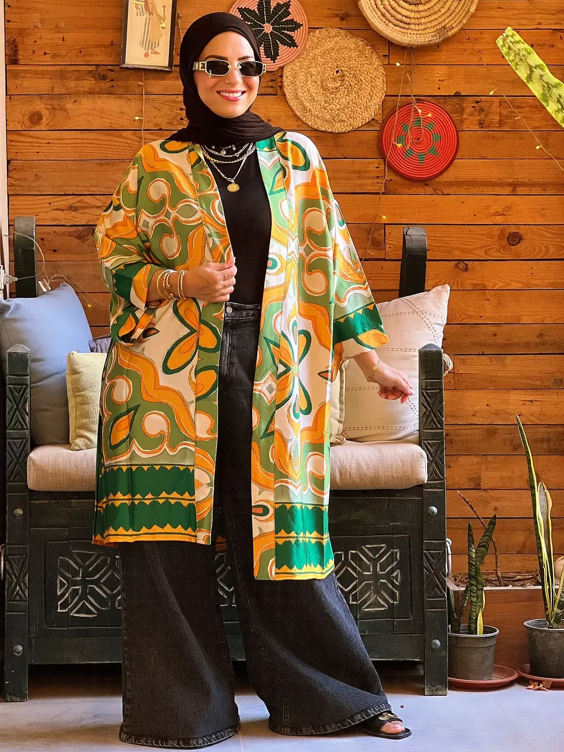 Flower kimono - Biege and Green  image