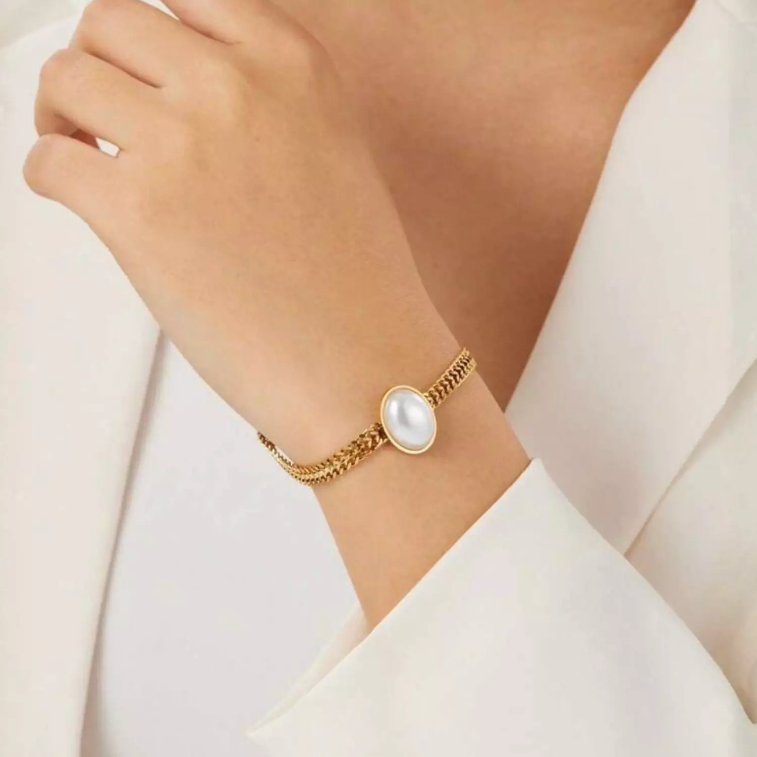 Stainless Steel Pearly Chain Bracelet image