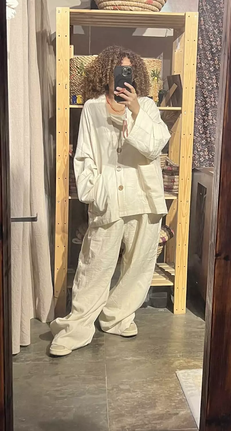 Boho linen free size off white suit 2