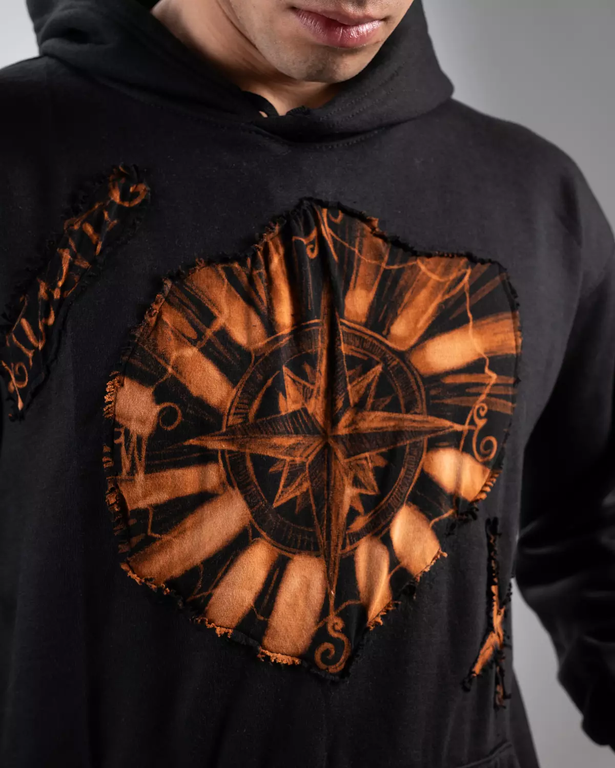 “Atlantic “ hand bleached black hoodie  hover image