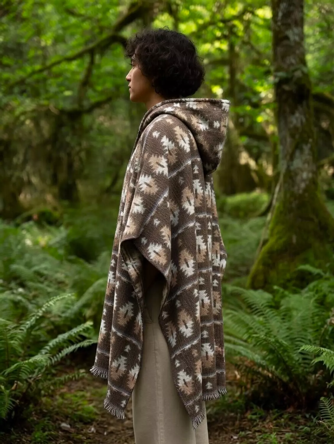 Earthy Tribal Patterned Poncho 1