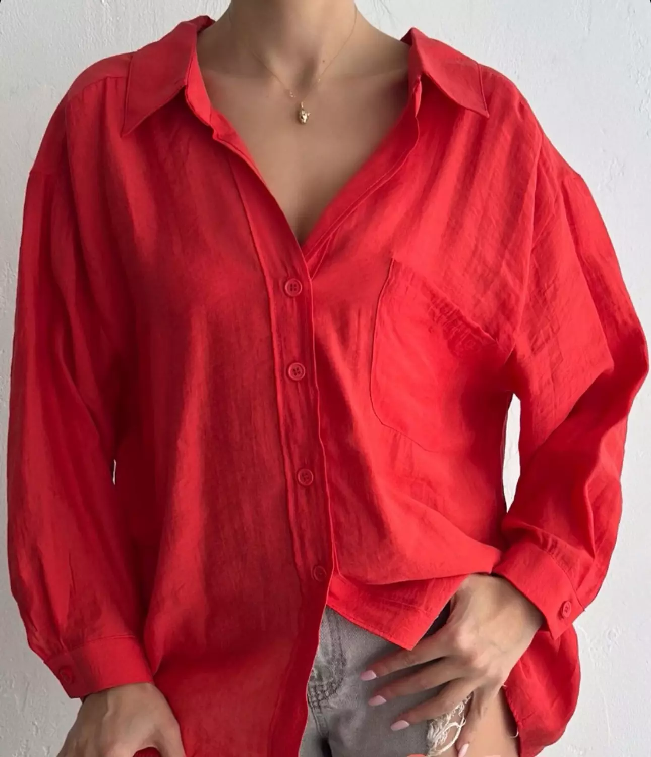 Red oversize linen shirt  image