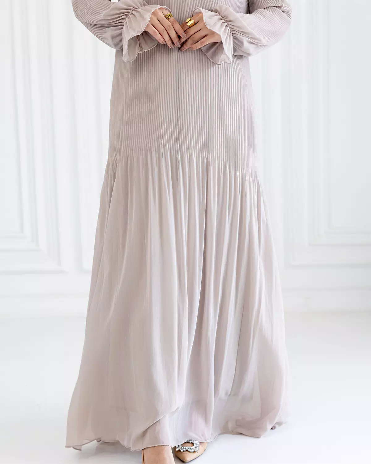 Chiffon Pleated Dress | Beige 5