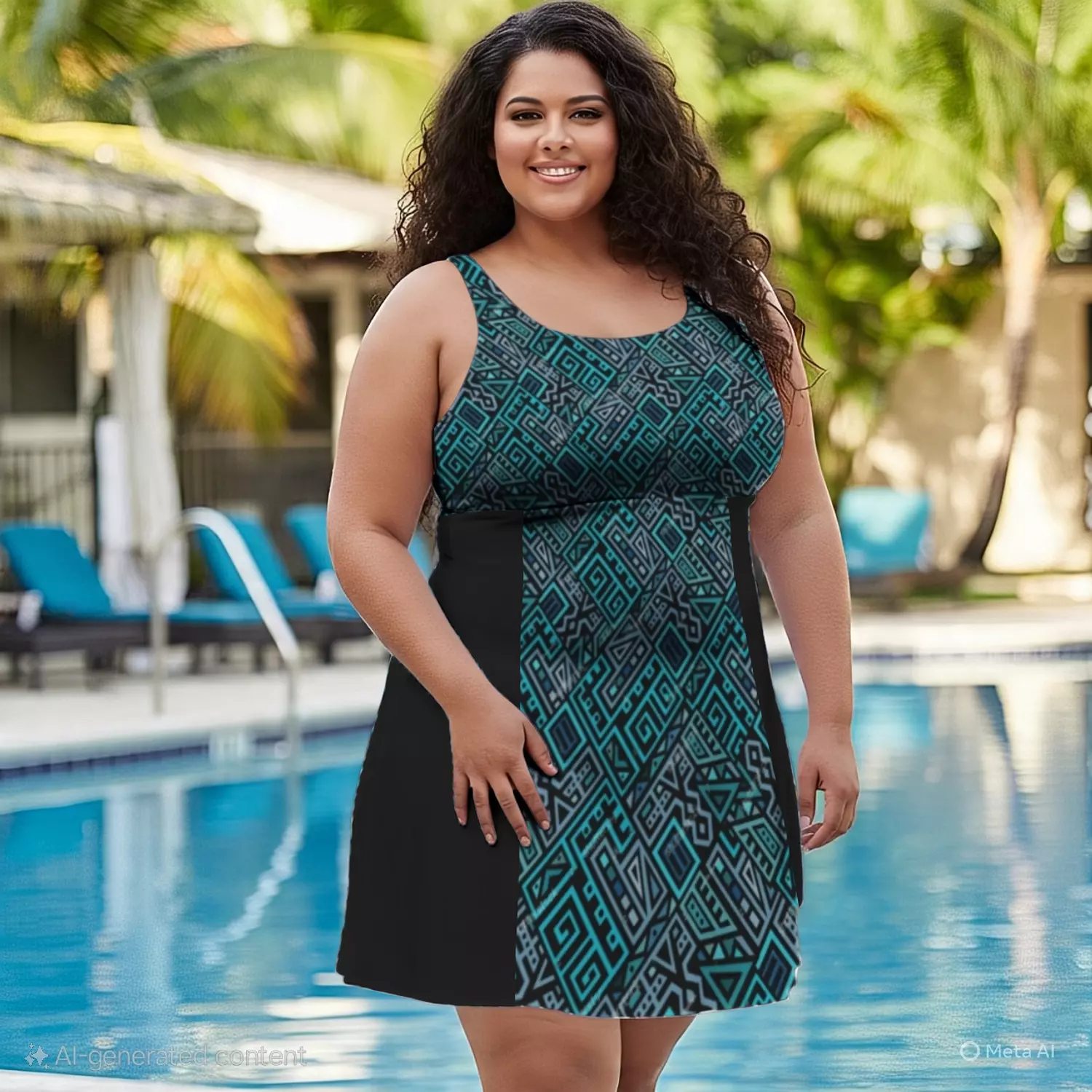 Color block plus size swimdress  image
