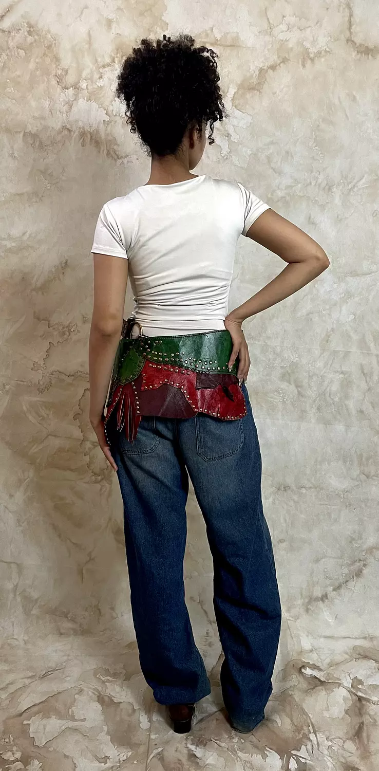 Green& burgundy Genuine Leather Statement Bel 4