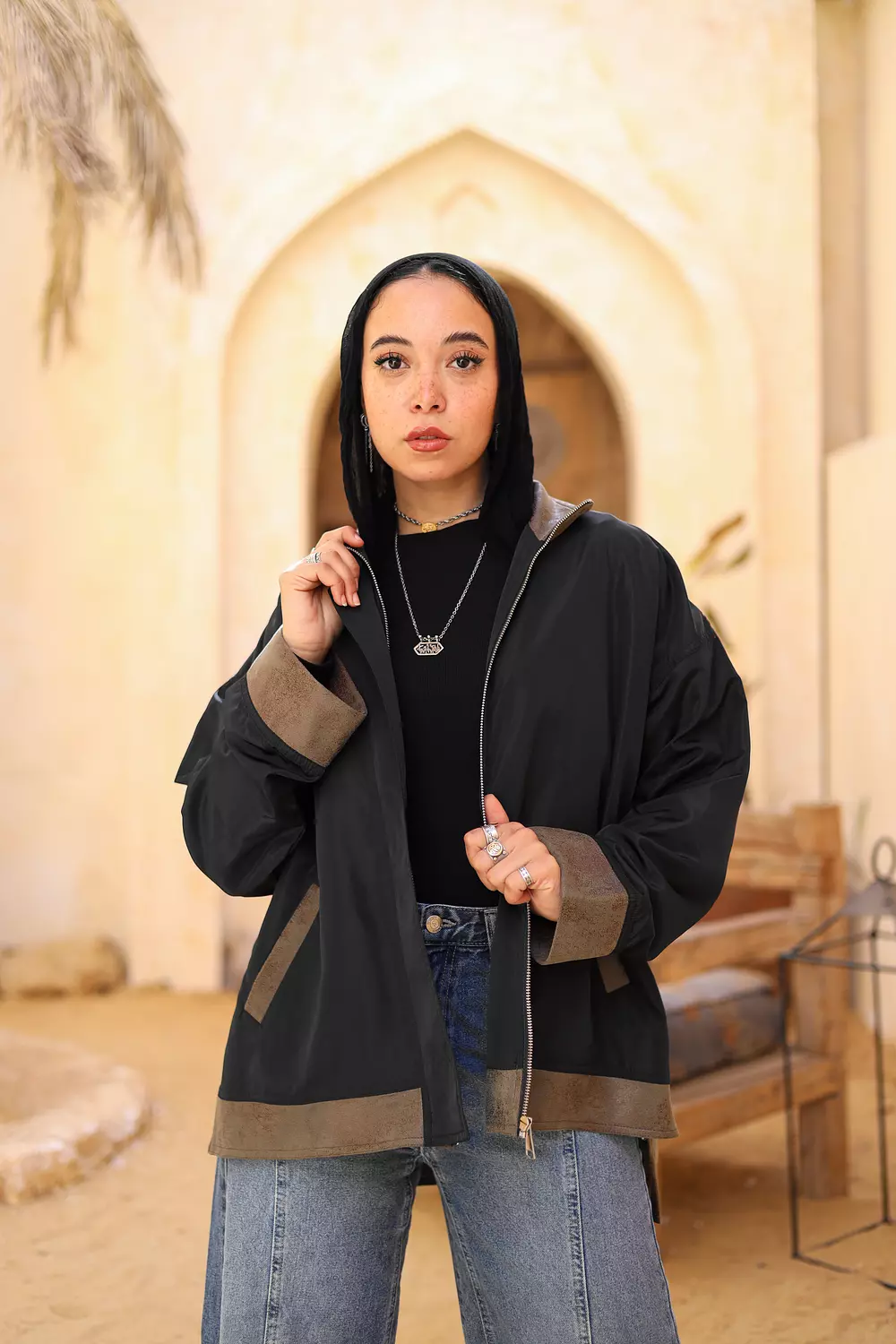 WATERPROOF & LEATHER JACKET IN OLIVE 3