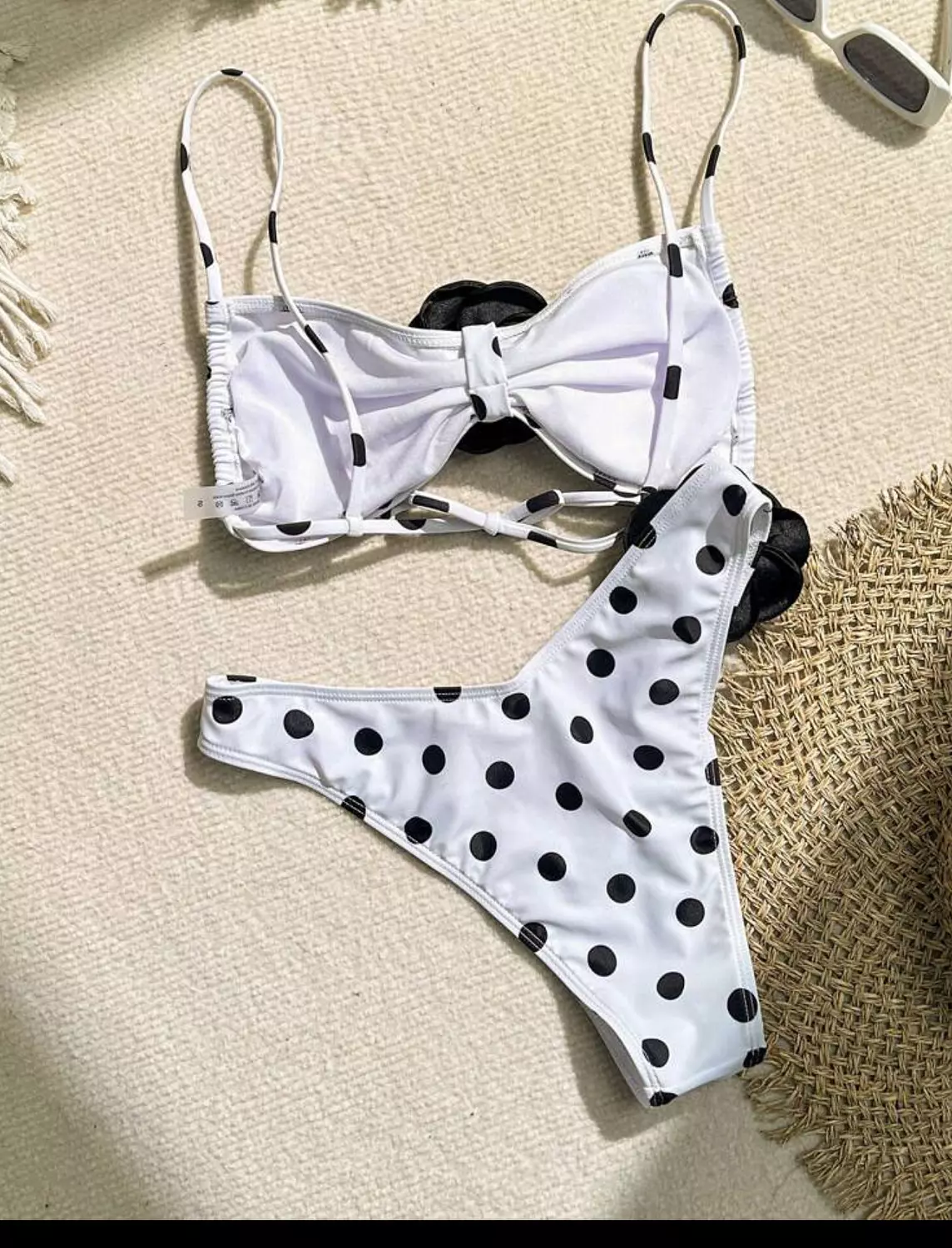 SHEIN Swim Summer Beach Women's 3d Flower Decor Random Polka Dot Printed Bikini Set With Bikini Set Music Festival hover image