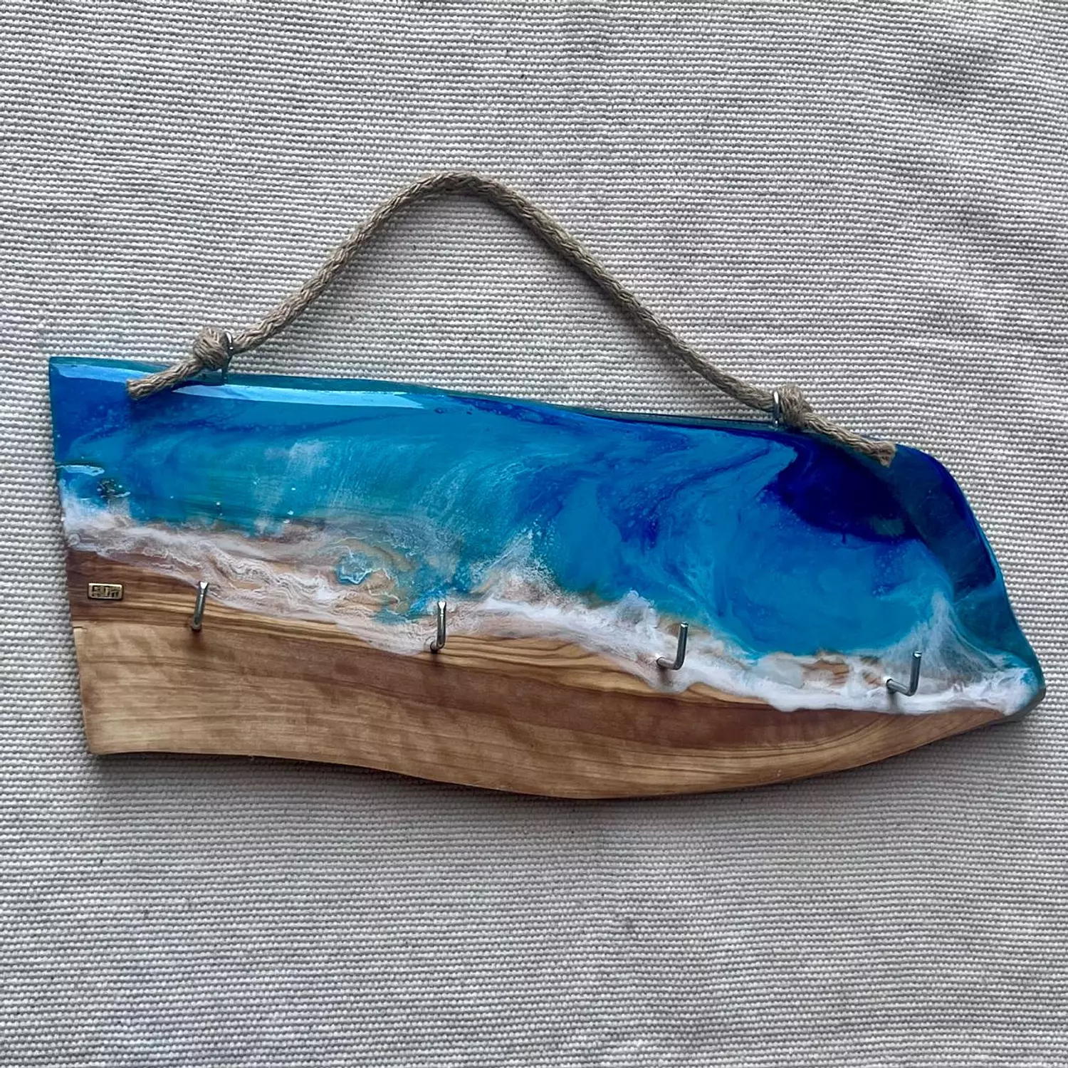 Navy blue/Turquoise Live Edge Key Holder 2