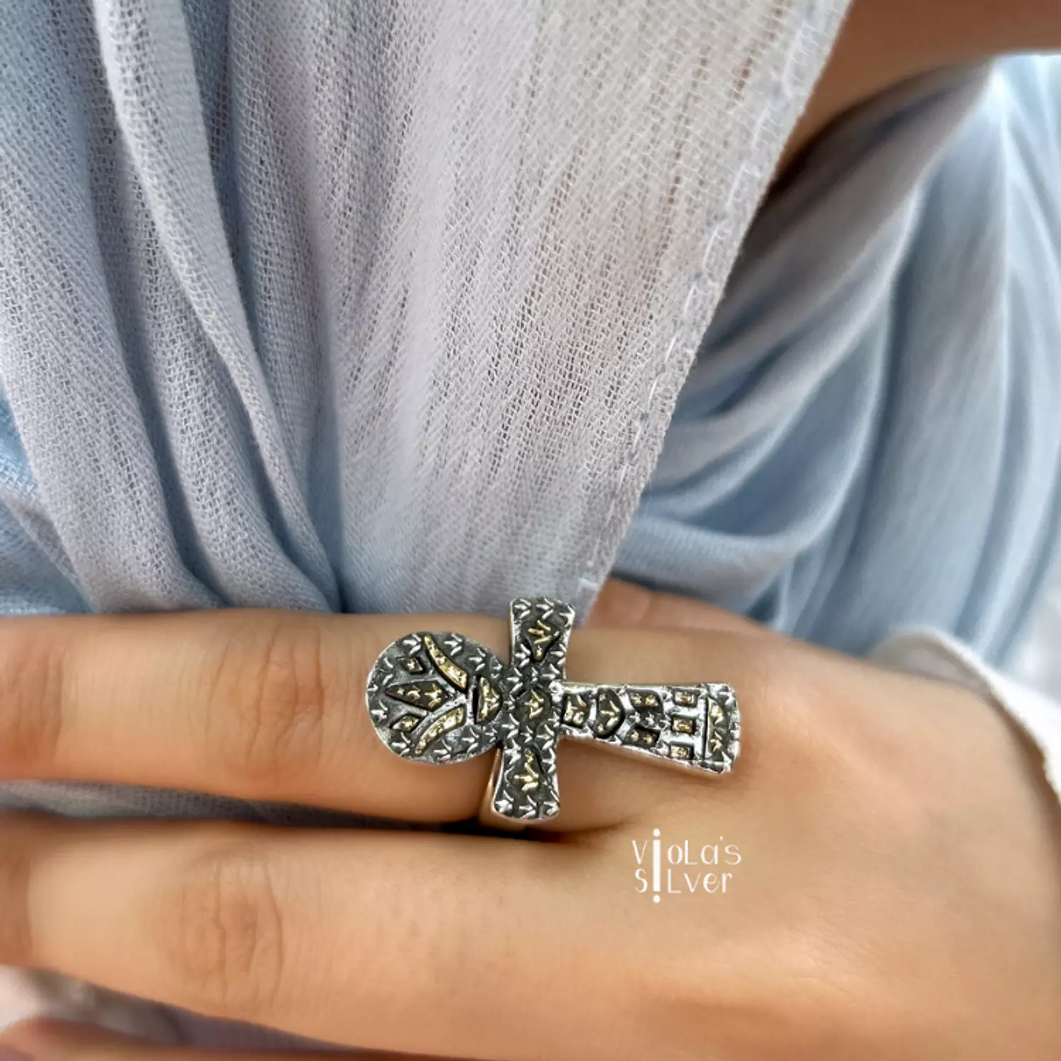 Gold dots ankh ring image