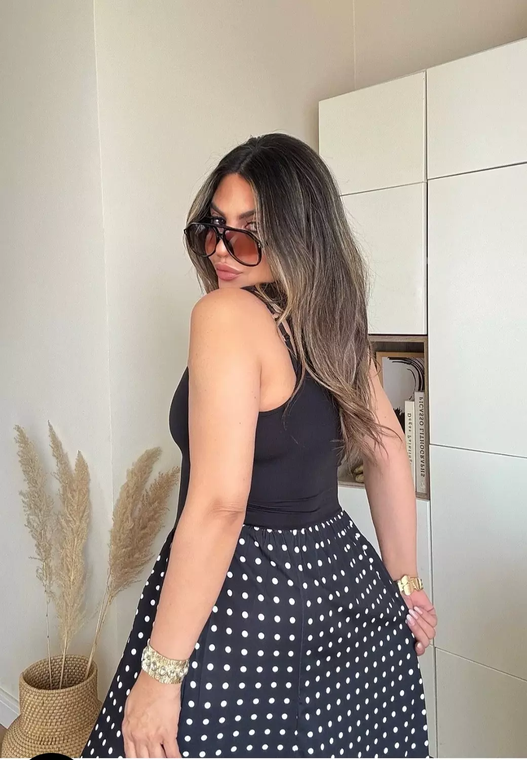 Black sleeveless polka dress 6
