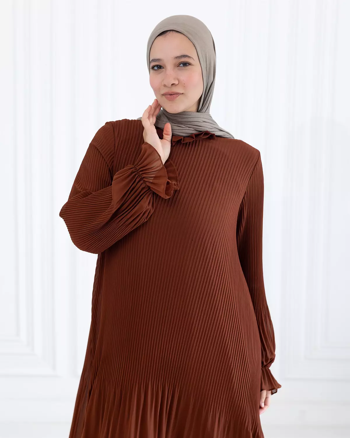 Chiffon Pleated Dress | Dark havan hover image