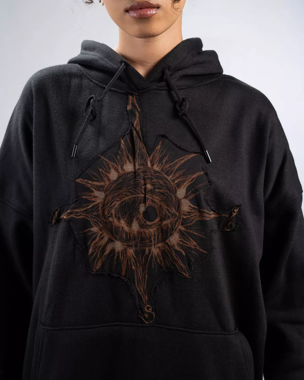 "The 3rd eye” hand bleached black hoodie  2