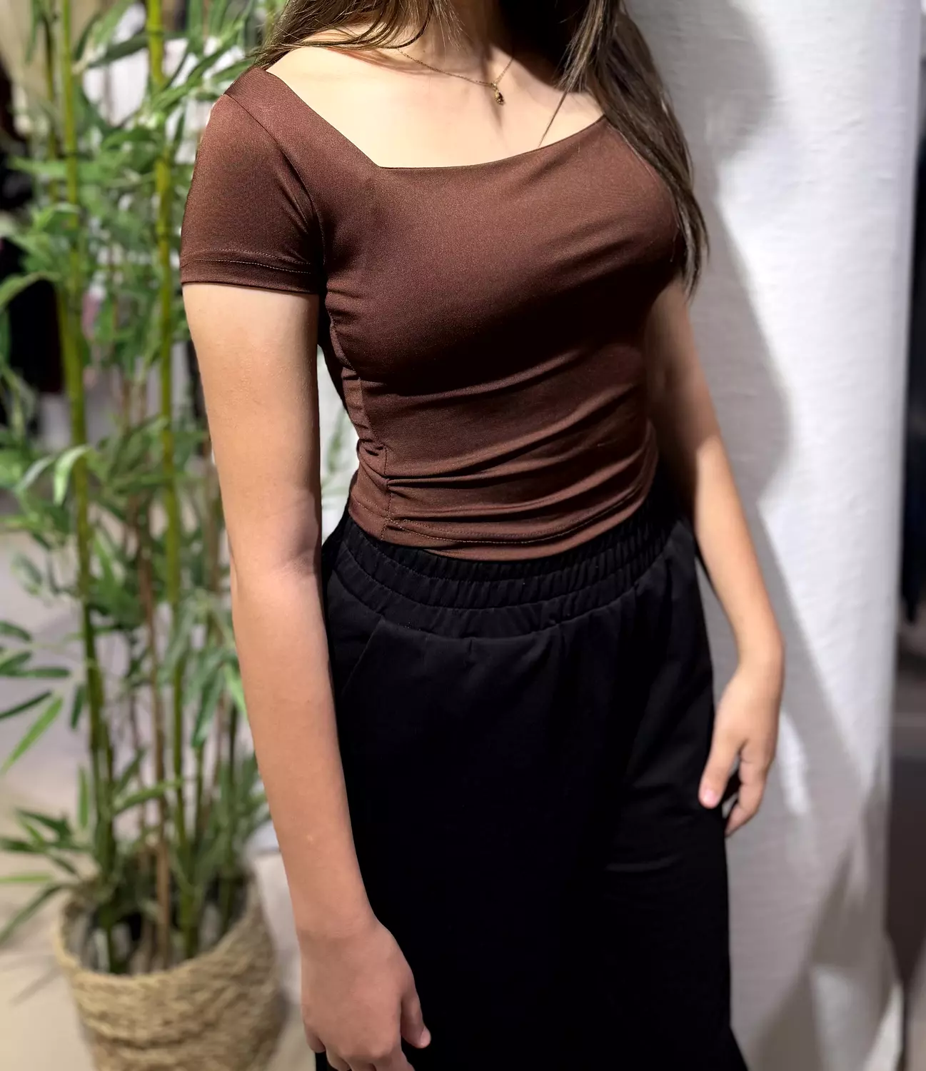 Square Neck Fitted Top | Brown 3