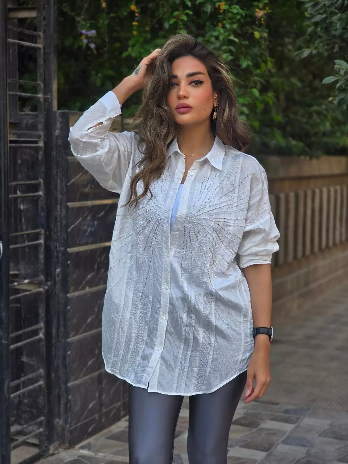 White pearl embroidered linen shirt 2