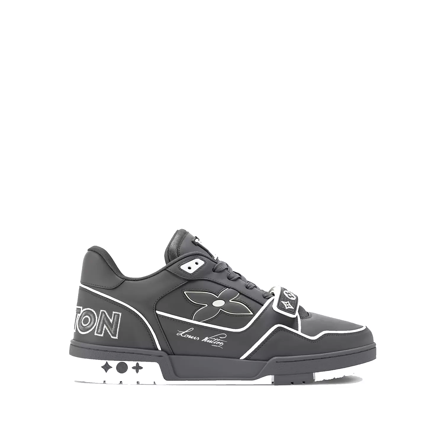 Louis Vuitton LV Trainer is a luxurious sneaker designed in calfskin with a monogram denim finish image